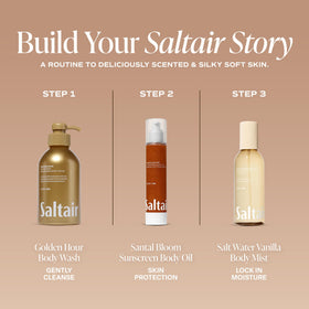 Saltair bottle next to hand showing 4oz size for packing and portability
