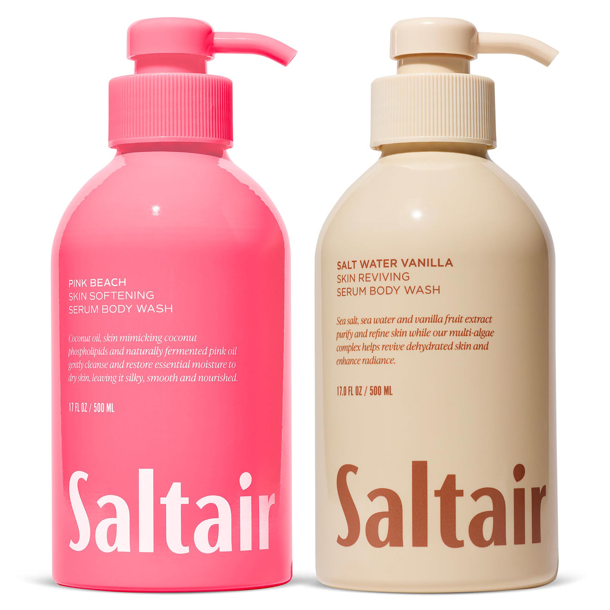 Saltair front packaging showing two 17oz bottles with moisturizing benefits
