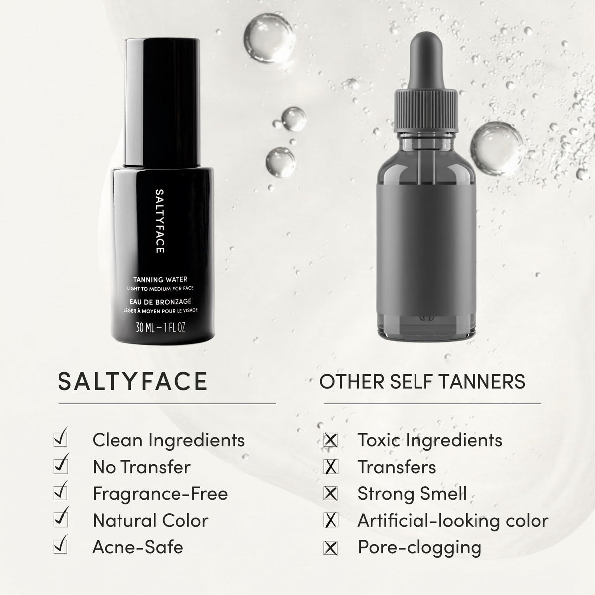 SALTYFACE applied to face and neck demonstrating even blend and natural-looking glow