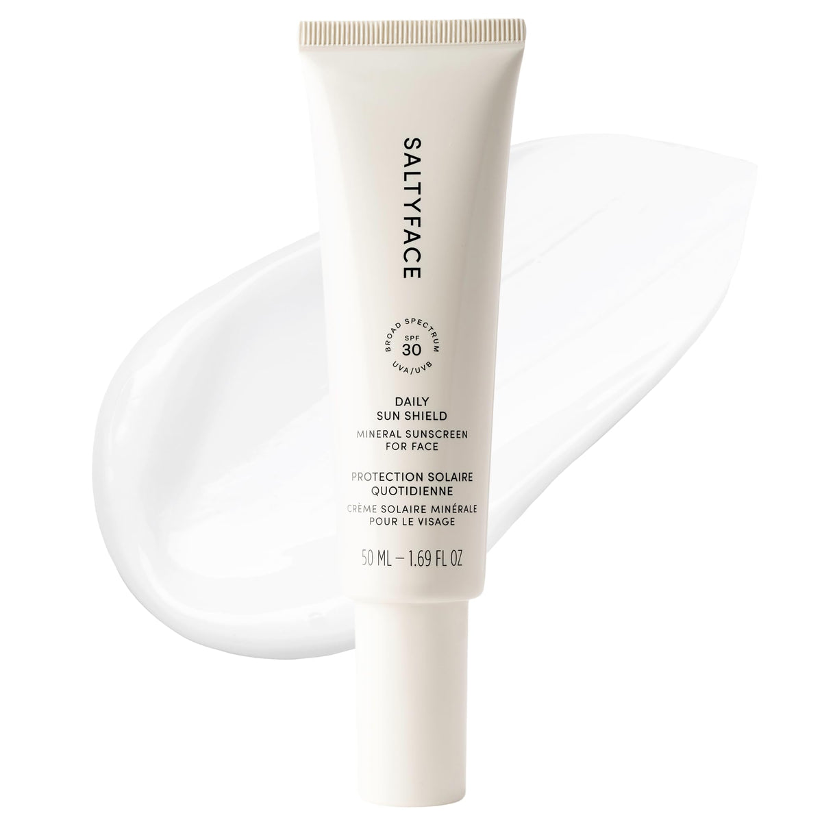 SALTYFACE front packaging showing SPF 30 and travel-size convenience