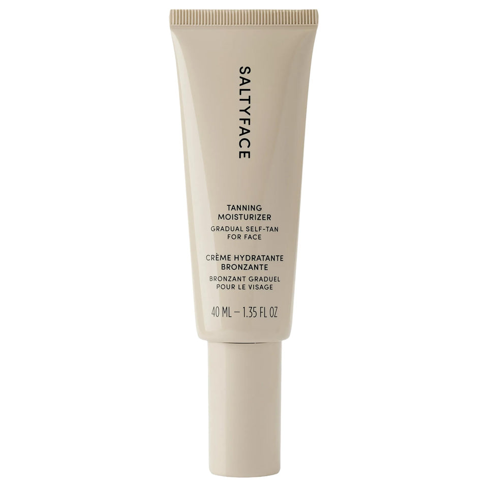 SALTYFACE front bottle image showing compact face tanner and clear branding