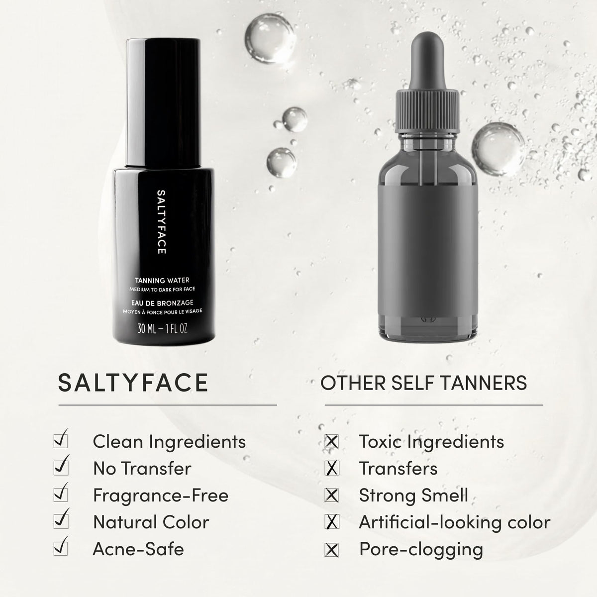 SALTYFACE applied to model's face showing natural, streak-free tan benefit