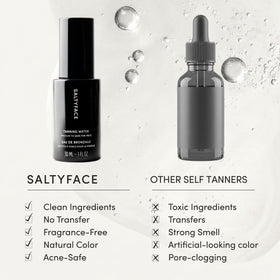 SALTYFACE applied to model's face showing natural, streak-free tan benefit