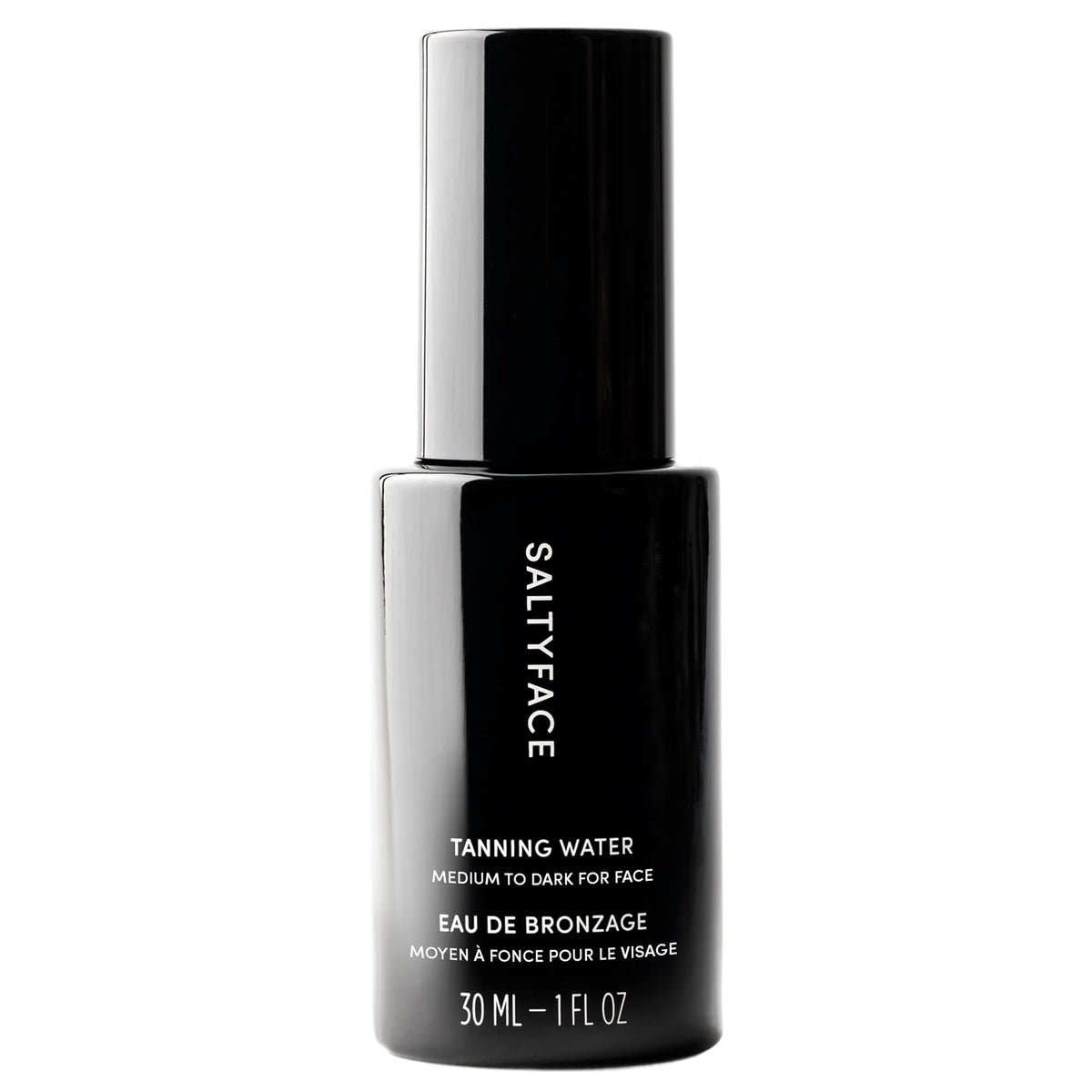 SALTYFACE front bottle view showing compact packaging and easy misting benefit