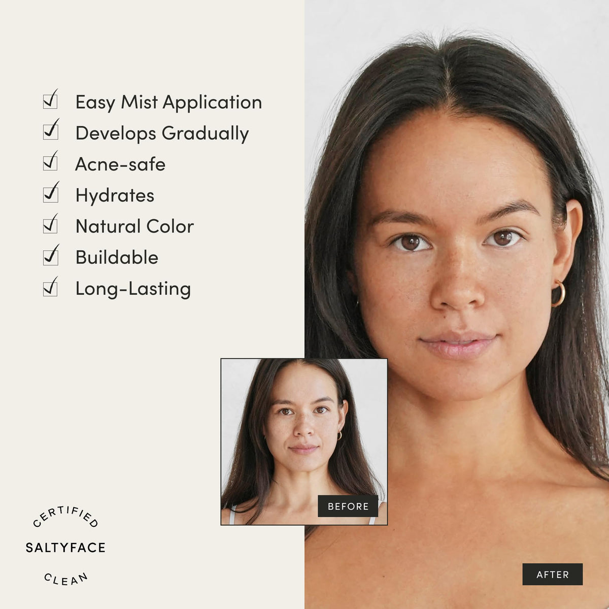 SALTYFACE texture droplet on skin highlighting water-light formula and hydration