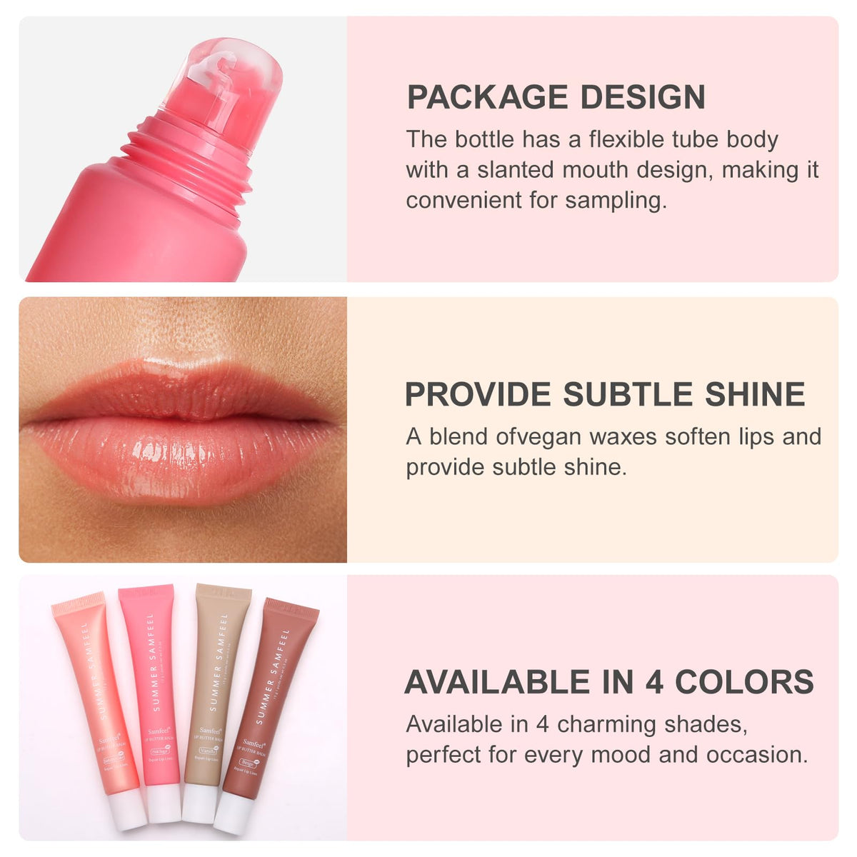 Samfeel label detail showing product name and vegan benefit for ingredient clarity