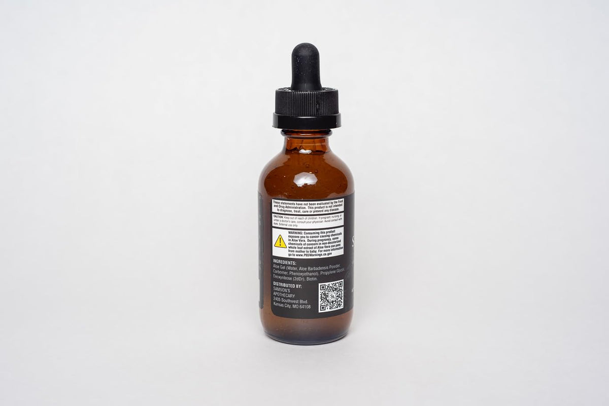 Samson's Apothecary 60mL bottle held in hand showing compact travel-friendly size