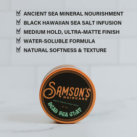 SAMSON'S HAIRCARE clay on hands showing easy warming and even application benefit