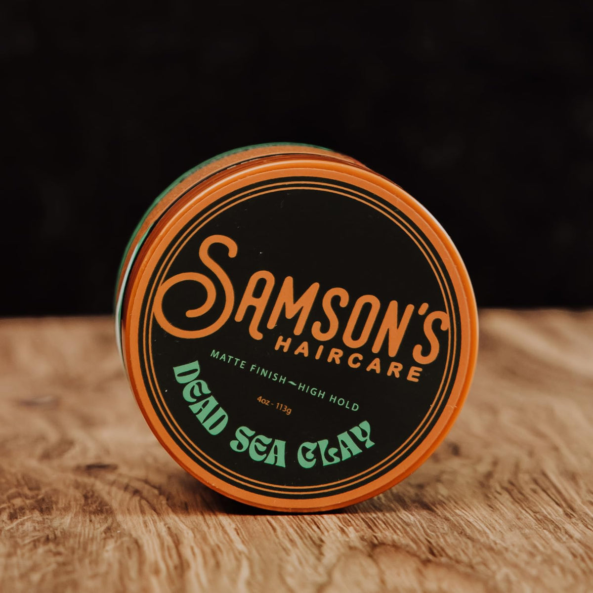 SAMSON'S HAIRCARE open jar revealing clay consistency and easy-to-apply formula