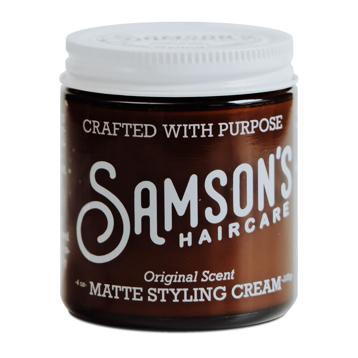 SAMSON'S HAIRCARE front packaging showing 4 oz jar and branding benefit easy use