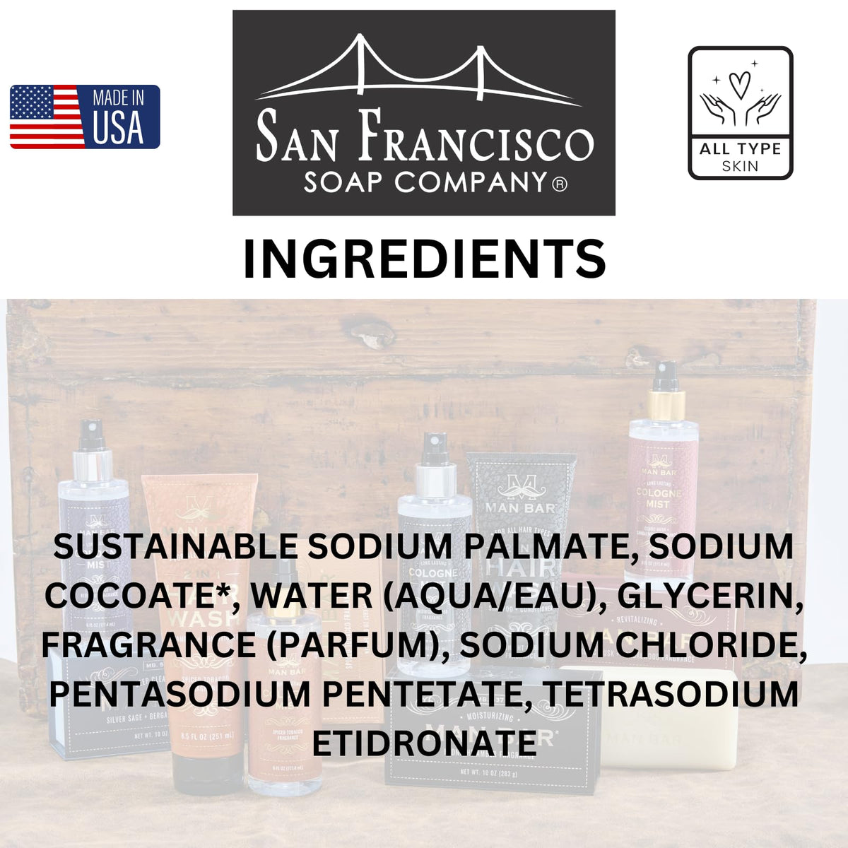 San Francisco Soap Company bars staged in bathroom showing lifestyle appeal and convenience benefit