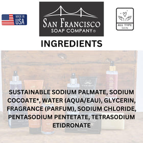 San Francisco Soap Company bars staged in bathroom showing lifestyle appeal and convenience benefit