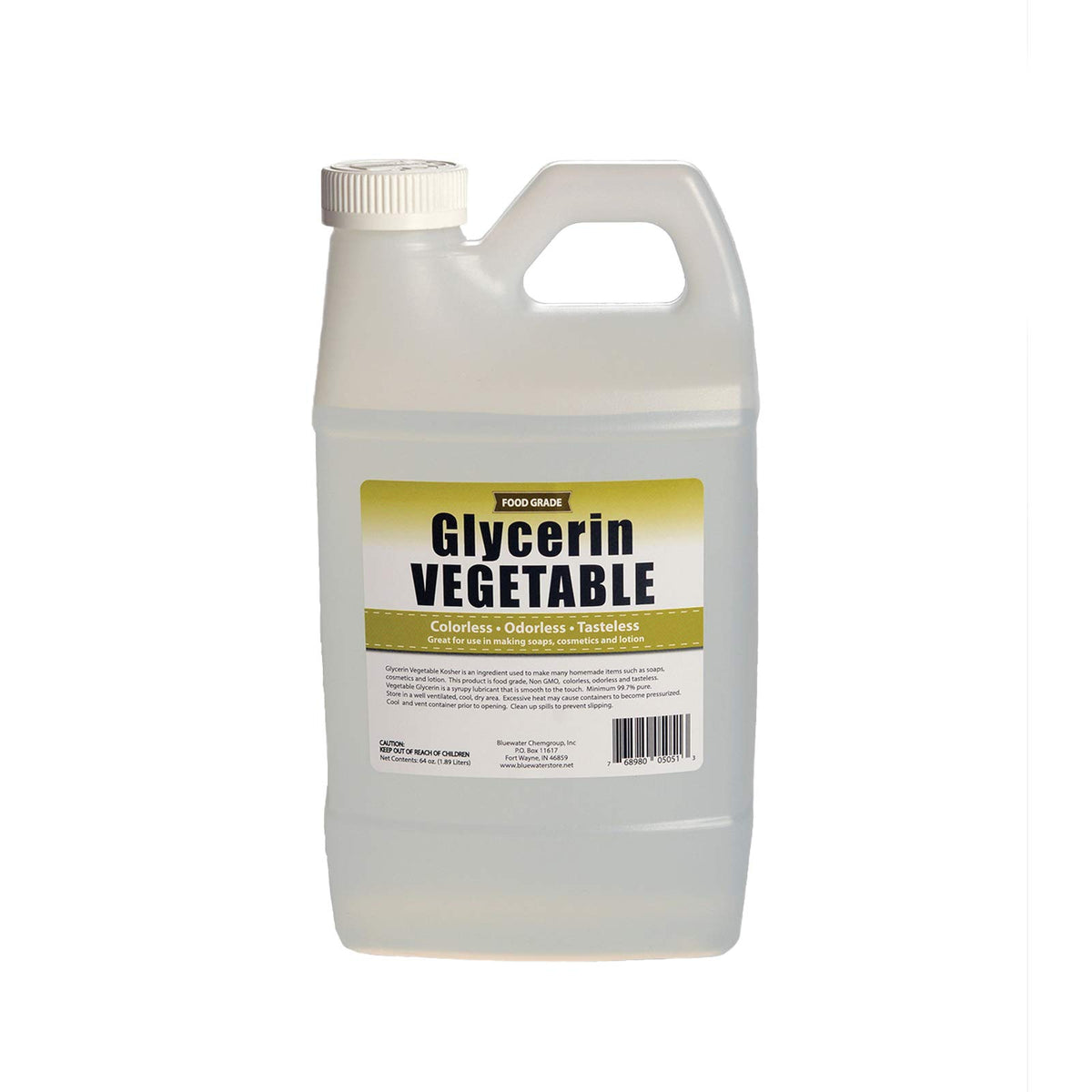 Sanco Industries front packaging of 64oz glycerin showing label and resealable lid benefit clarity