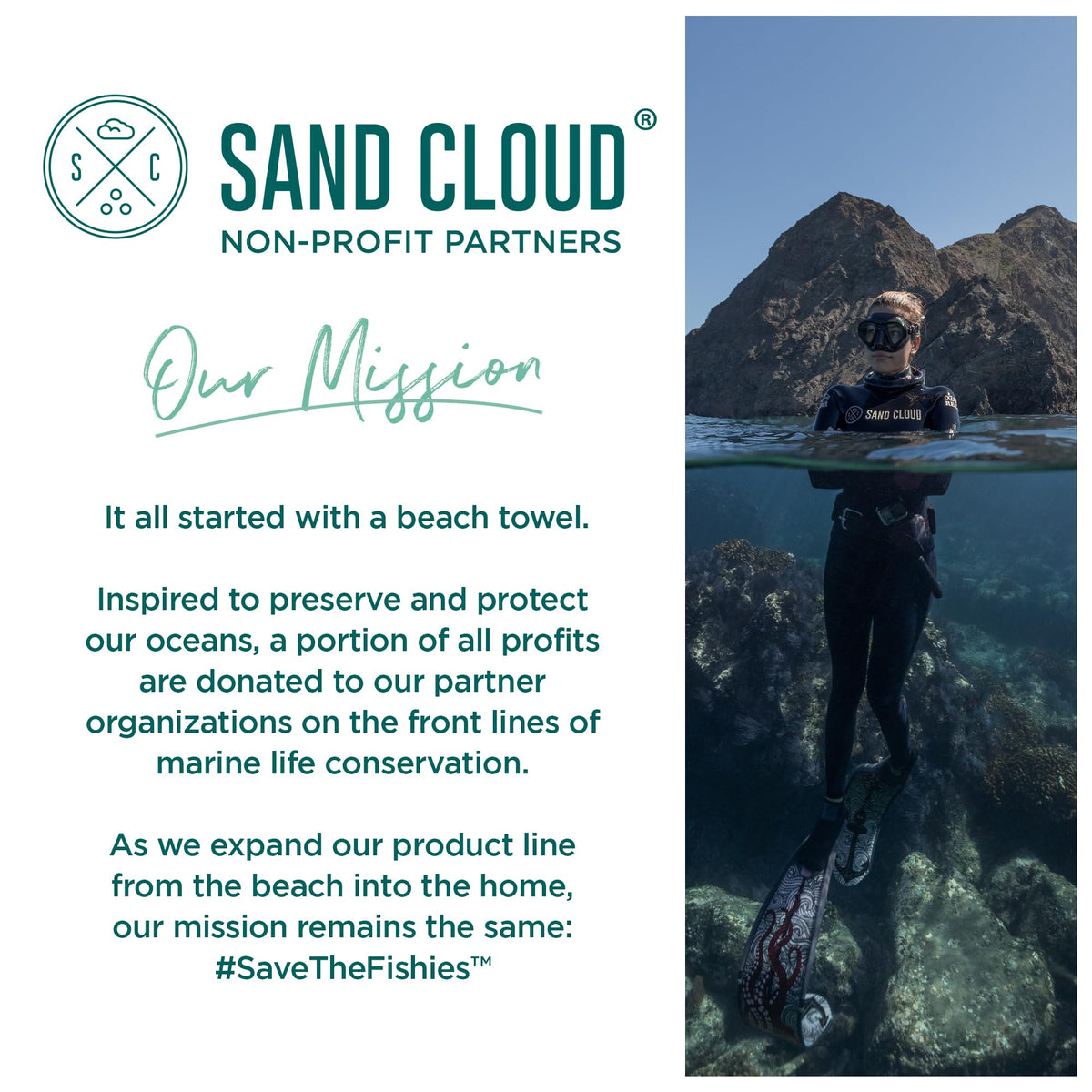 Sand Cloud towel draped in styled bathroom scene promoting organic cotton and sustainability