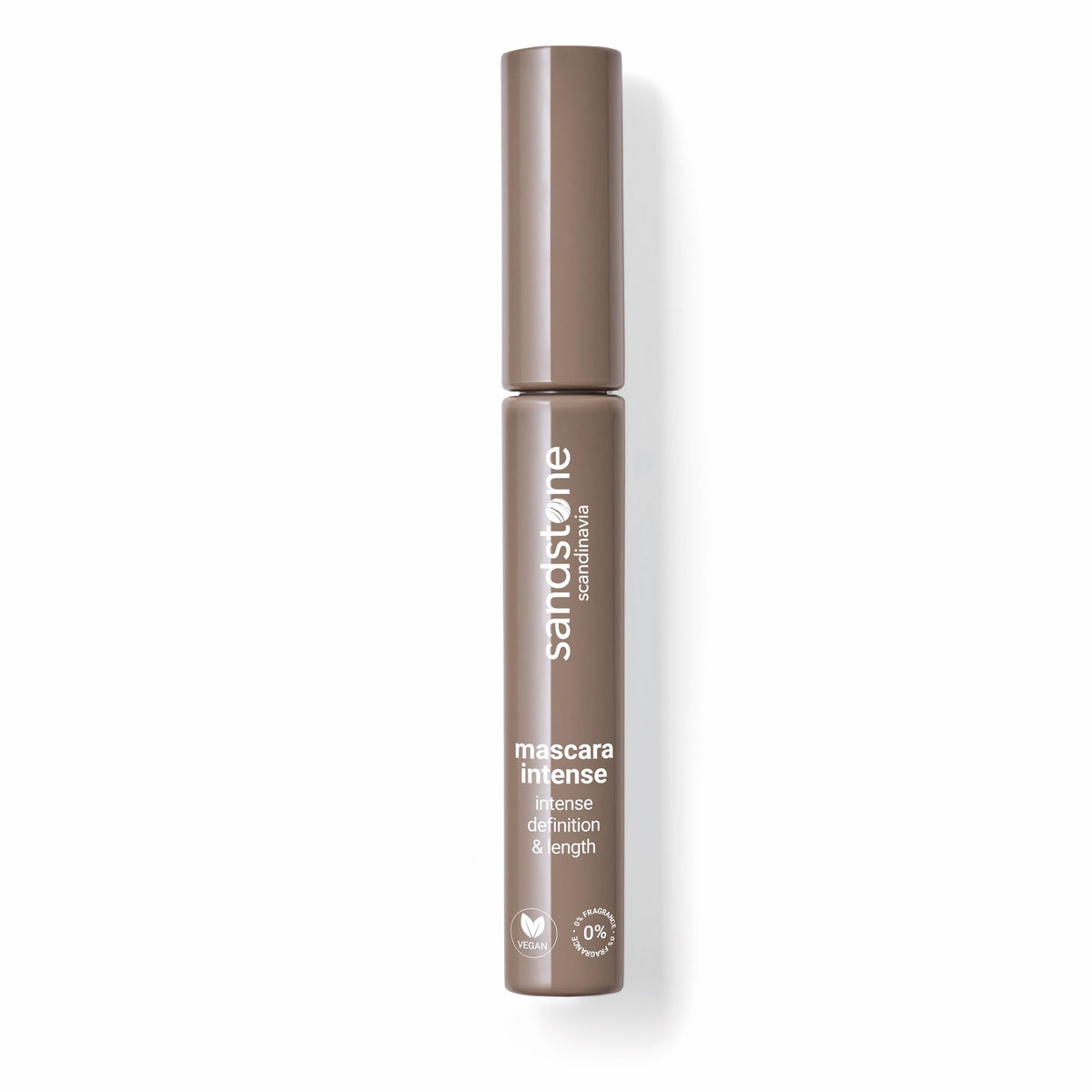 Sandstone Scandinavia brown mascara swatch showing buildable color