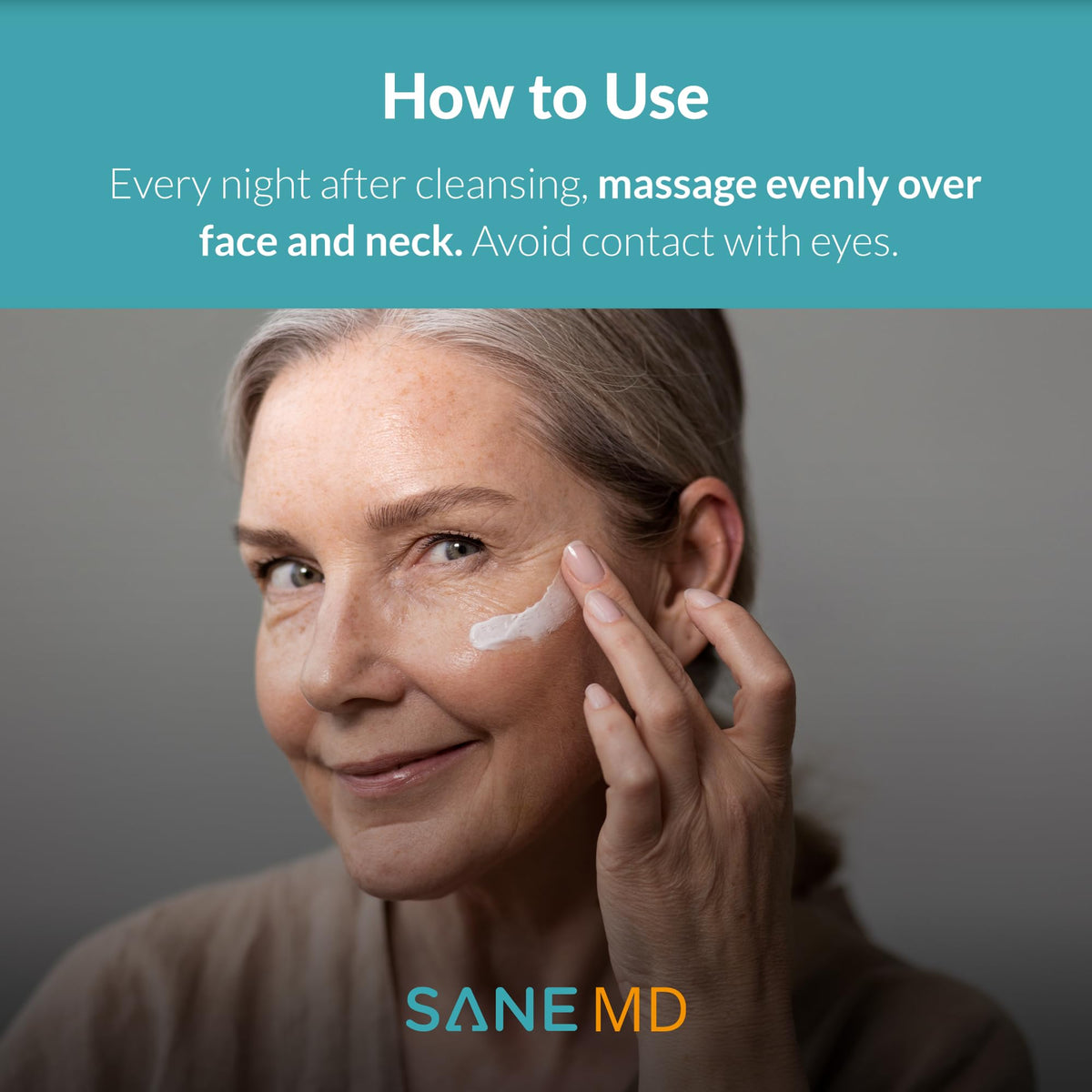 SANE MD on nightstand lifestyle scene suggesting nightly anti-aging routine