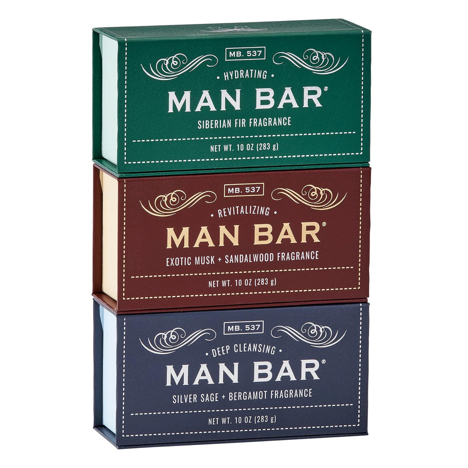 San Francisco Soap Company front packaging showing three-man-bar set and gift-ready look