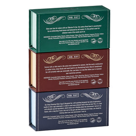 San Francisco Soap Company three bars lined up displaying different colors and scents for variety