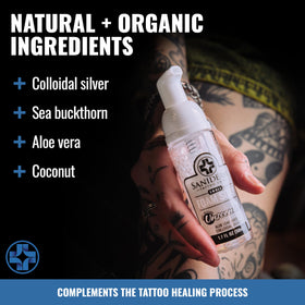 Saniderm being used to wash a tattoo, promoting clean healing