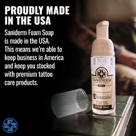 Saniderm made in usa badge detail showing domestic quality assurance