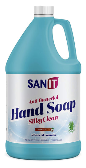 Sanit Silky Clean front gallon bottle showing packaging and volume benefit