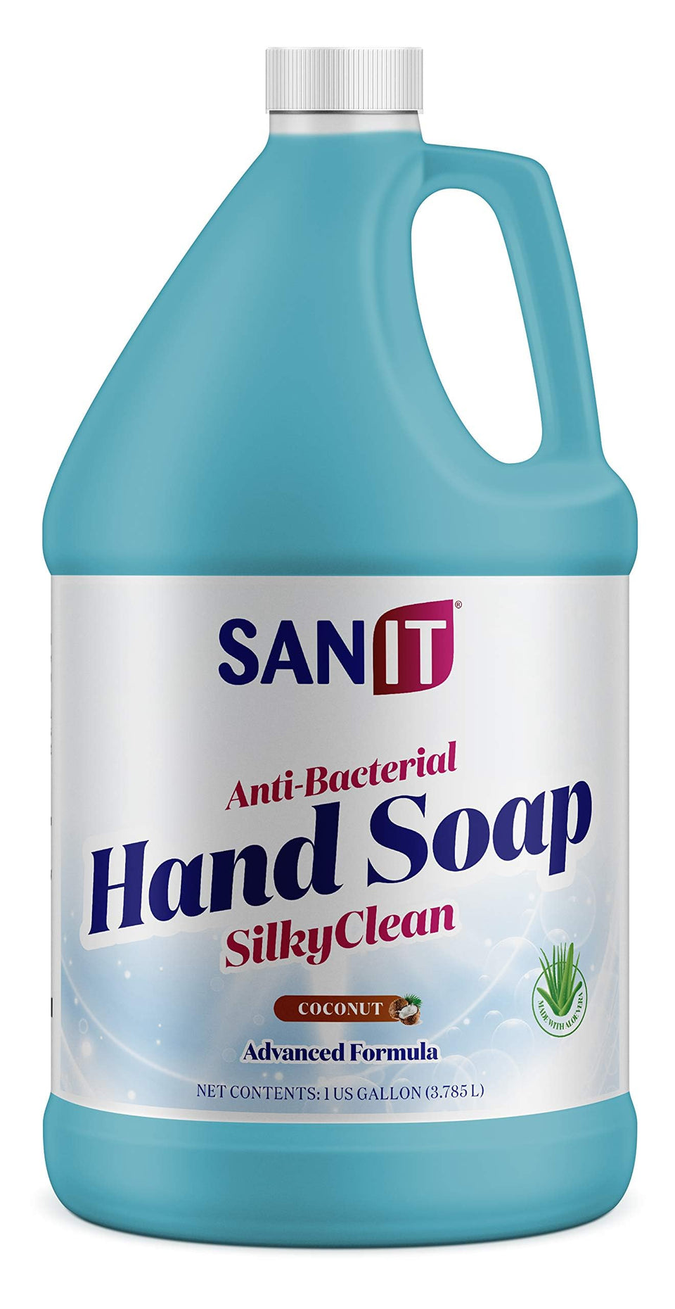 Sanit Silky Clean front gallon bottle showing packaging and volume benefit