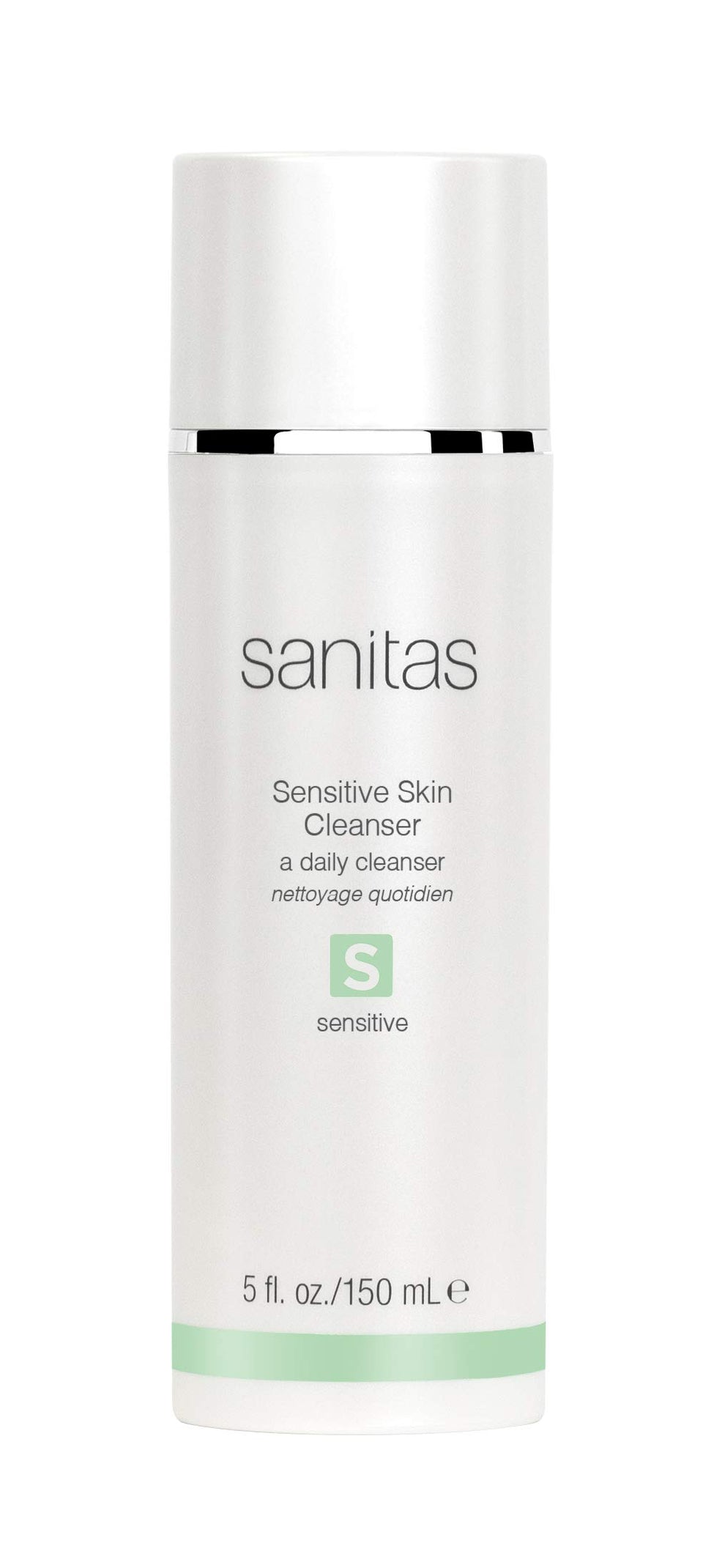 Sanitas front packaging showing 5 oz bottle and product benefits for gentle cleansing