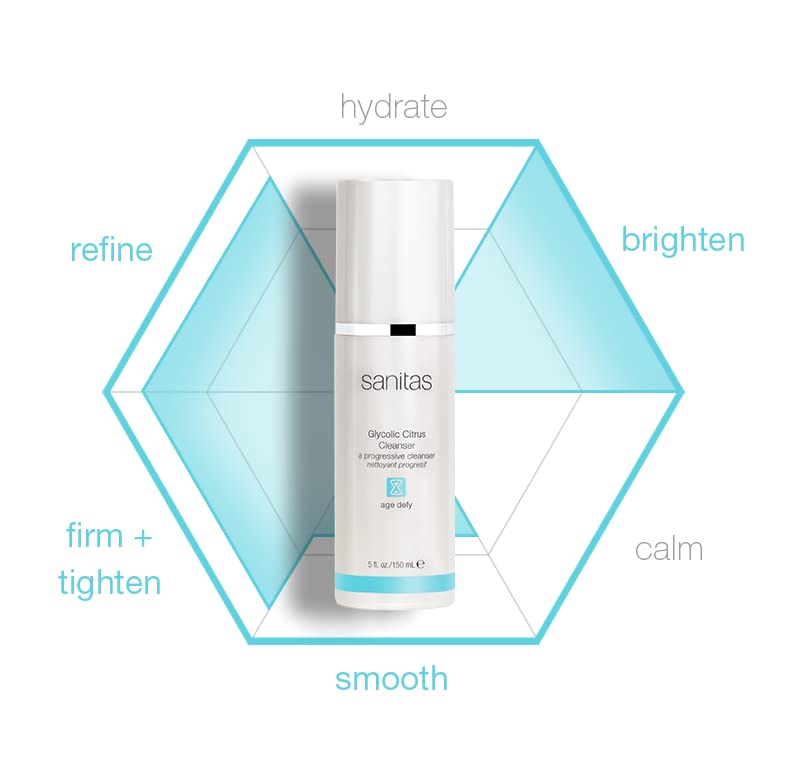Sanitas cleanser on bathroom shelf with towel suggesting routine use and refreshed skin