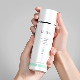 Sanitas cleanser used at sink demonstrating gentle makeup removal