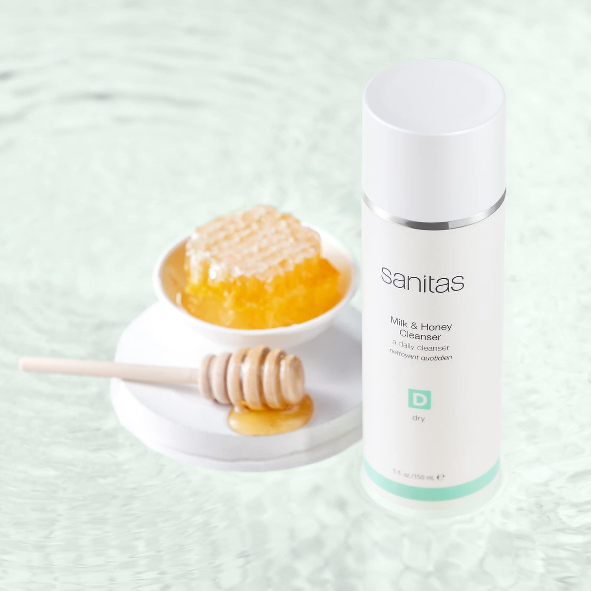 Sanitas close-up of creamy cleanser texture highlights nourishing feel