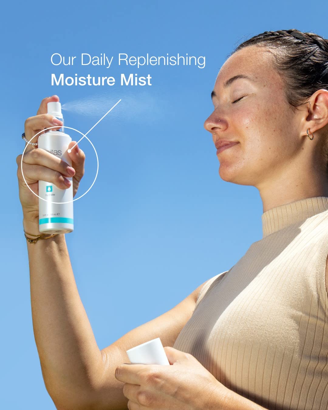 Sanitas product label highlighting hyaluronic acid and beta glucan benefits