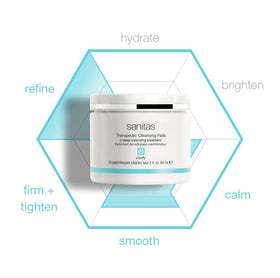 Sanitas pad in hand wiping cheek for quick, convenient treatment