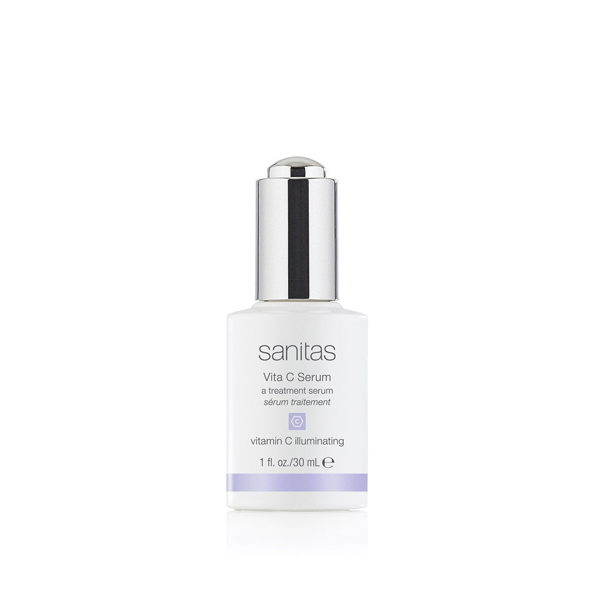 Sanitas Vita C Serum front bottle shot showing brightening results