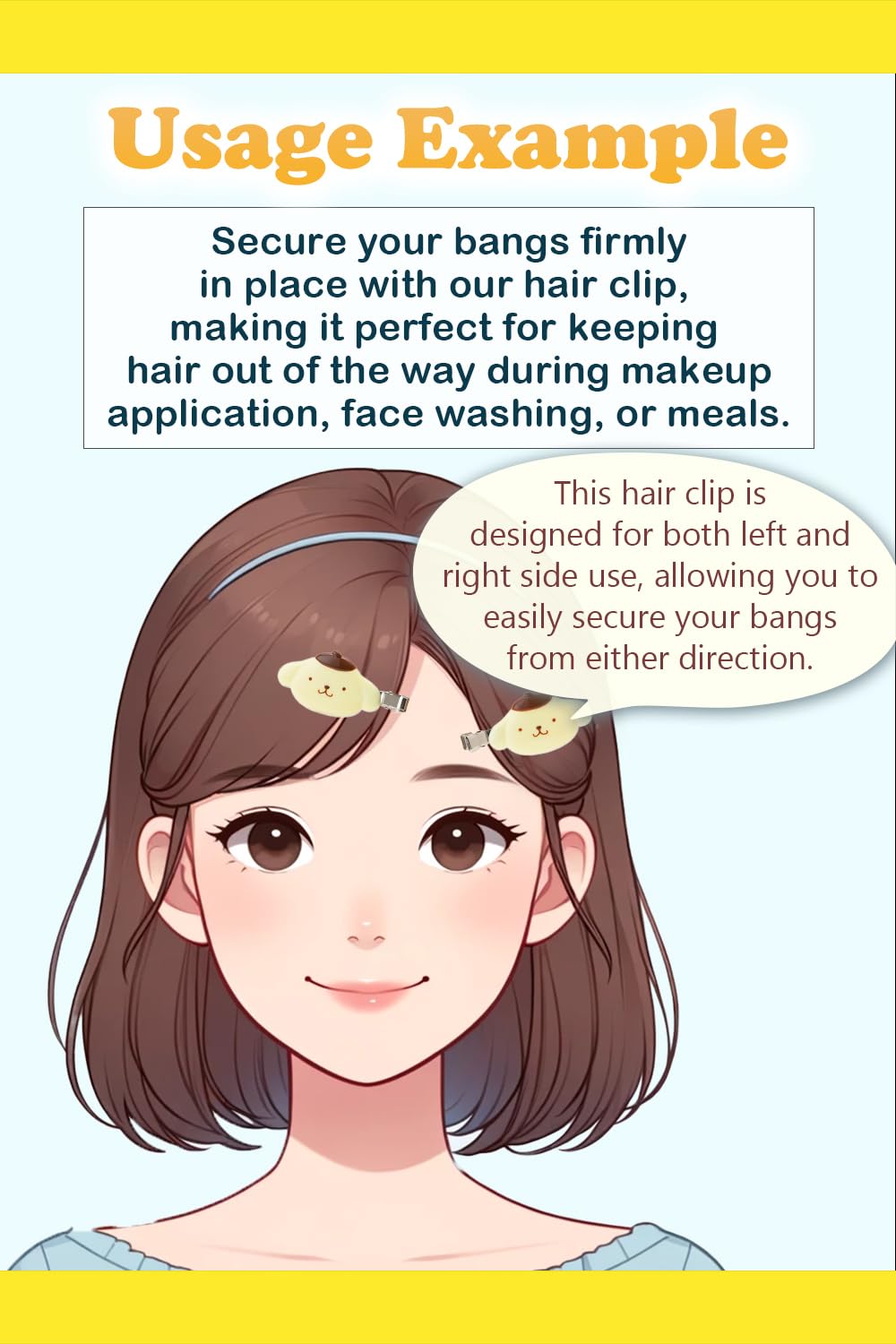 SanrioOriginal Pompompurin clip in hair demonstrating secure hold during routines