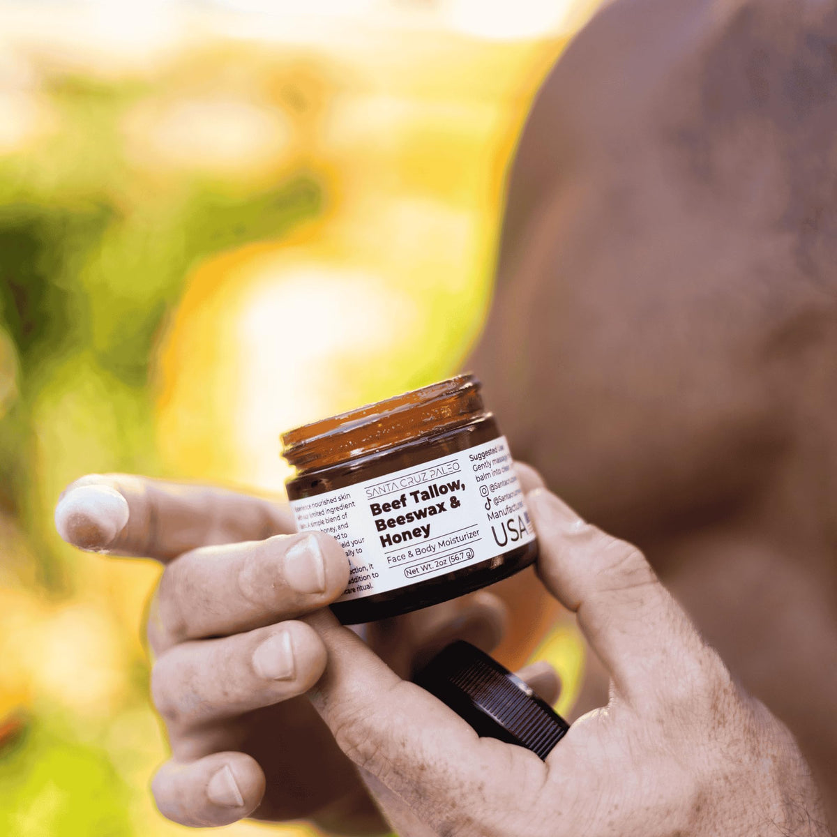 Santa Cruz Paleo jar on bathroom shelf in natural light showing minimalist lifestyle fit