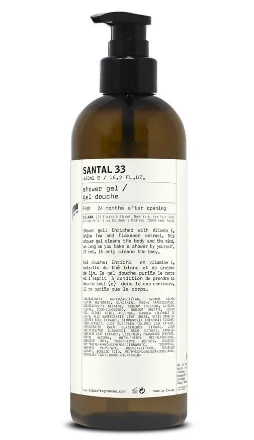 Santal 33 amber pump bottle front view shows elegant packaging and easy dispensing