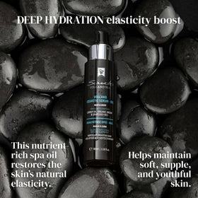 Santo Volcano ingredients flatlay showing argan grapeseed carrot oils benefit