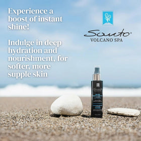 Santo Volcano on bathroom shelf styled in lifestyle scene for daily routine benefit