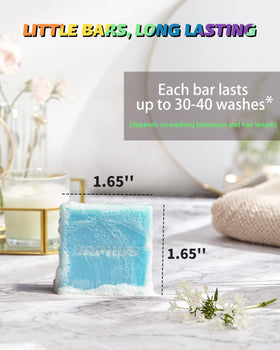 SAPHUS bars on a tray lathering in use to illustrate easy application and gentle cleanse