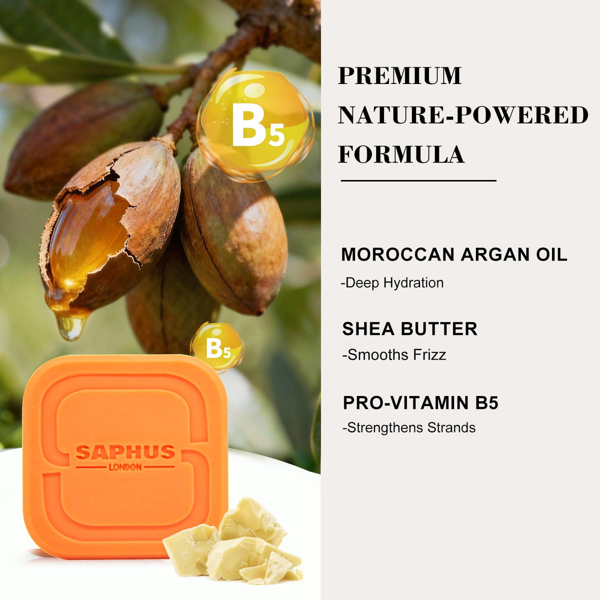 SAPHUS conditioner bar lather close-up smoothing hair strands