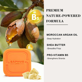 SAPHUS conditioner bar lather close-up smoothing hair strands
