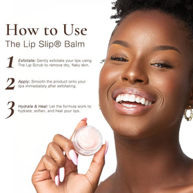 Sara Happ balm applied on lips demonstrating subtle shimmer and smoothing effect