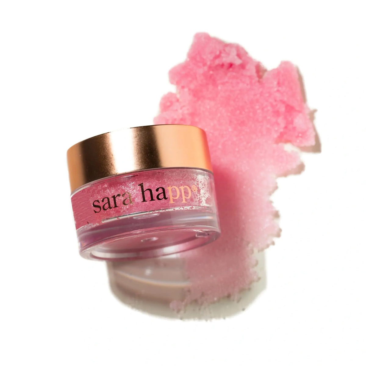 Sara Happ open jar revealing sugar texture and quick exfoliation benefit