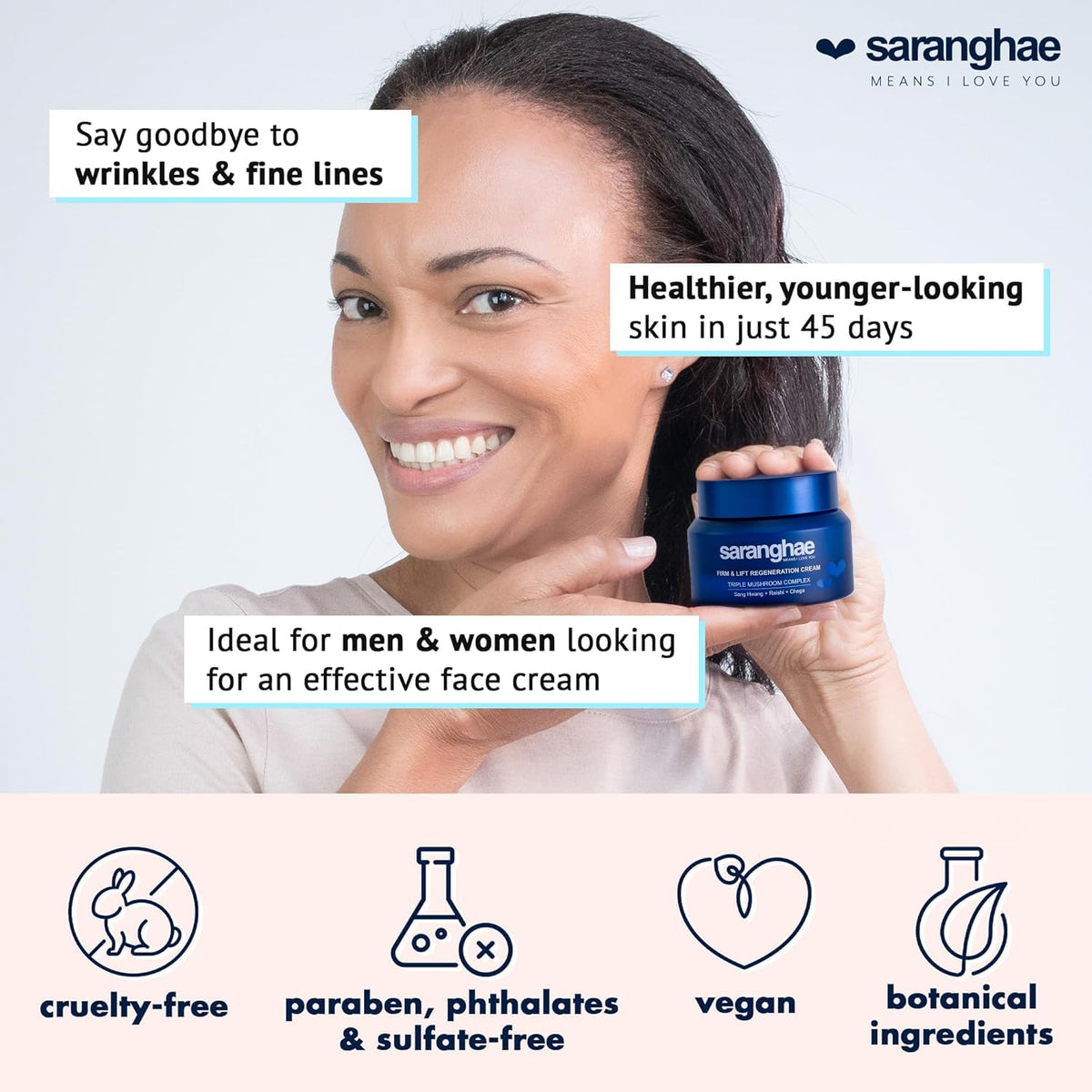 Saranghae jar on bathroom counter in morning routine setting for daily use benefit
