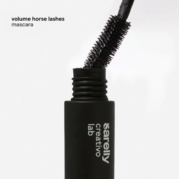 SARELLY close-up mascara stroke showing rich black pigment and smooth application
