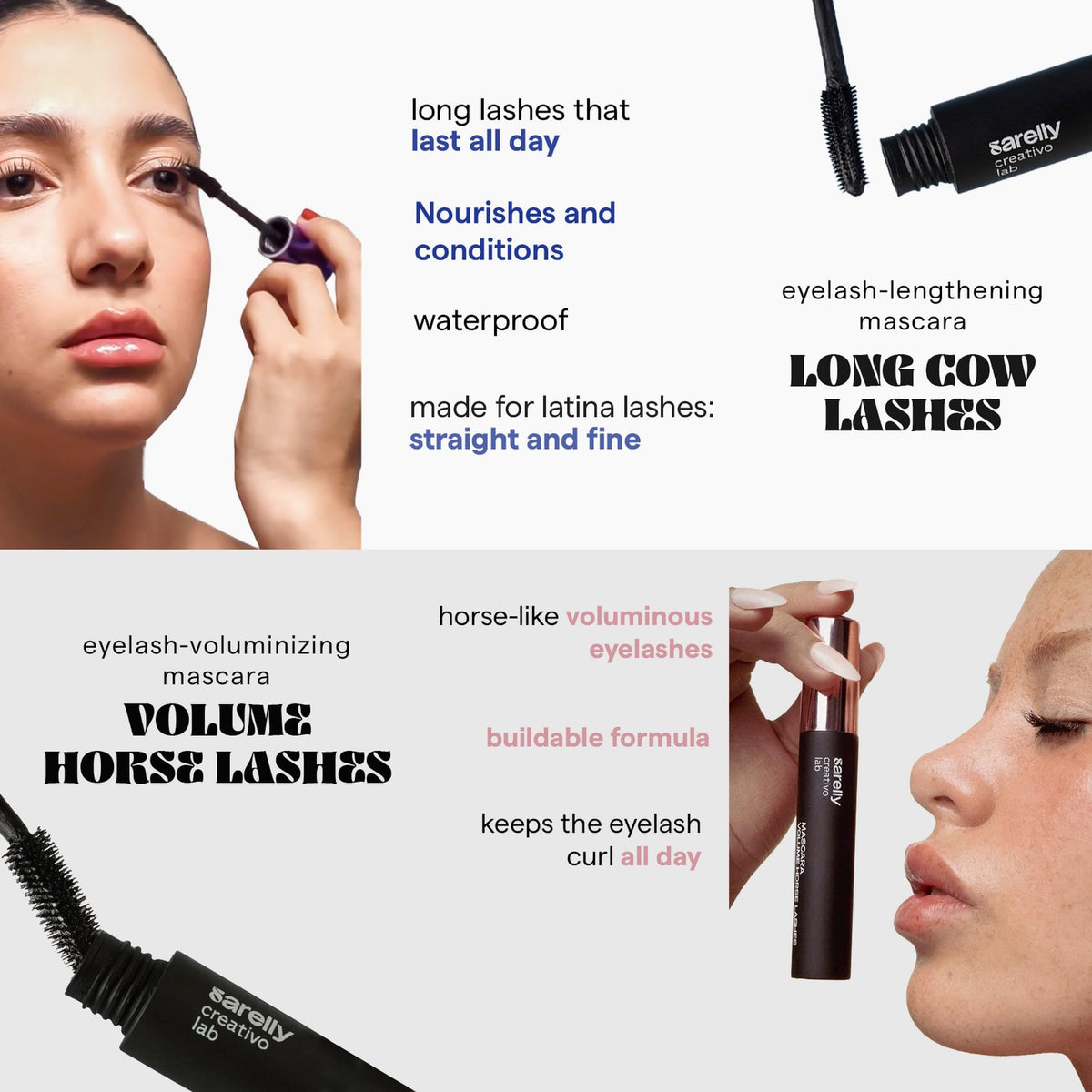 SARELLY mascara brush texture highlighting fiber separation for volume