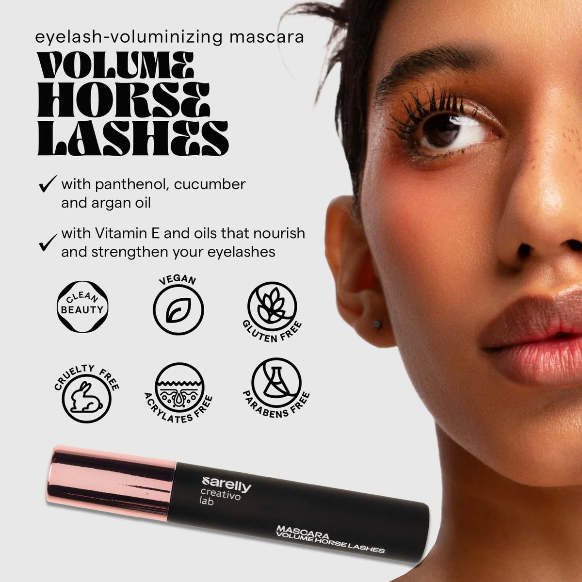 SARELLY mascara lashes before and after showing visible lengthening