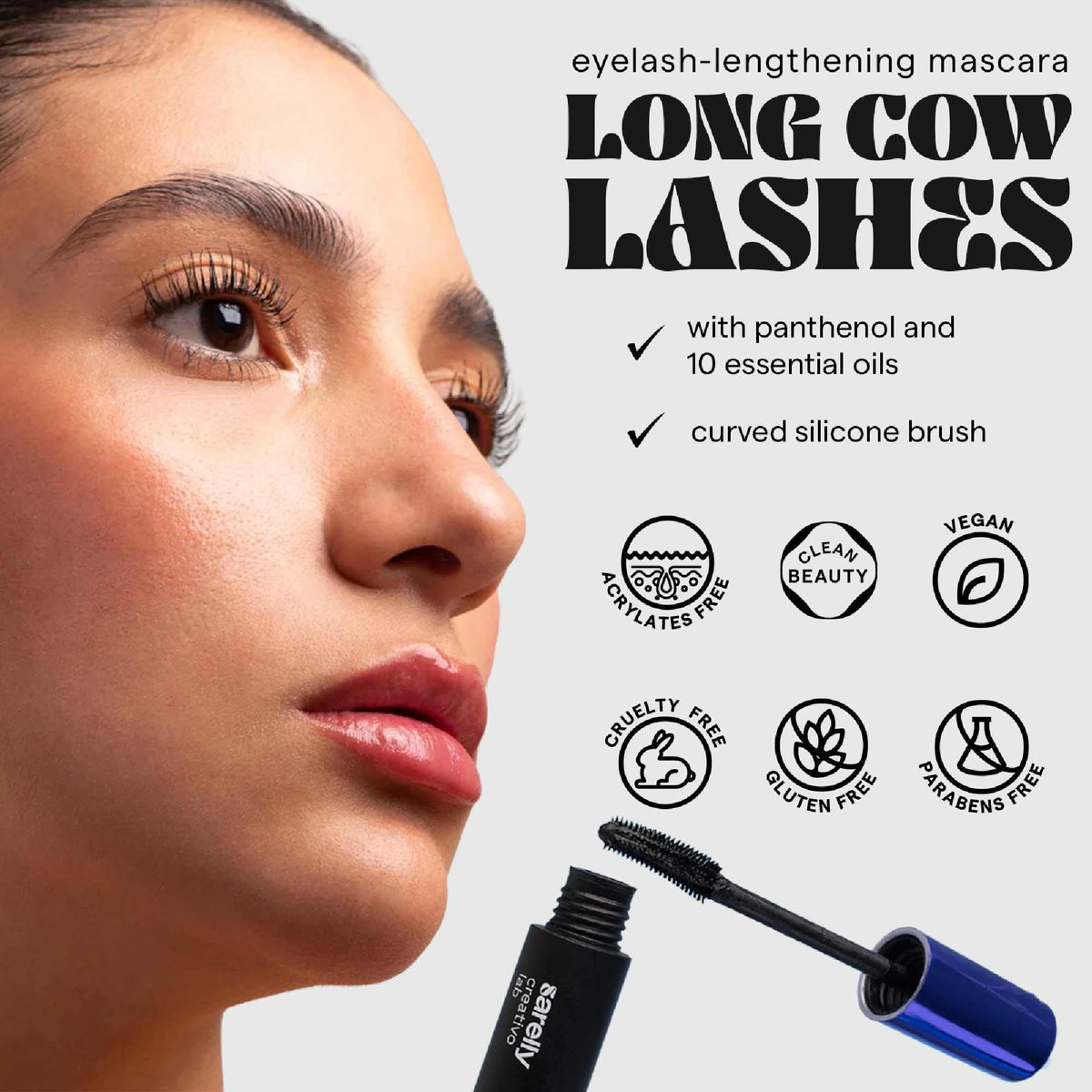 SARELLY mascara texture swatch demonstrating nourishing sheen and smooth finish