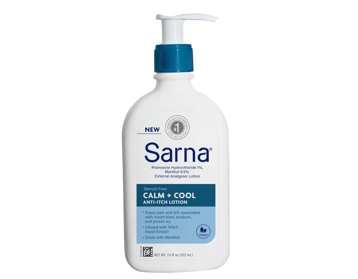 Sarna open cap with lotion texture close-up highlighting fast absorption