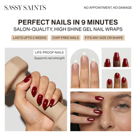 Sassy Saints included wooden stick and mini file showing easy application